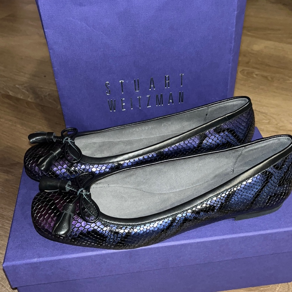 NEW IN THE BOX Stuart Weitzman TULIPBOW Viola rainbow BOA ballet flats size 7.5